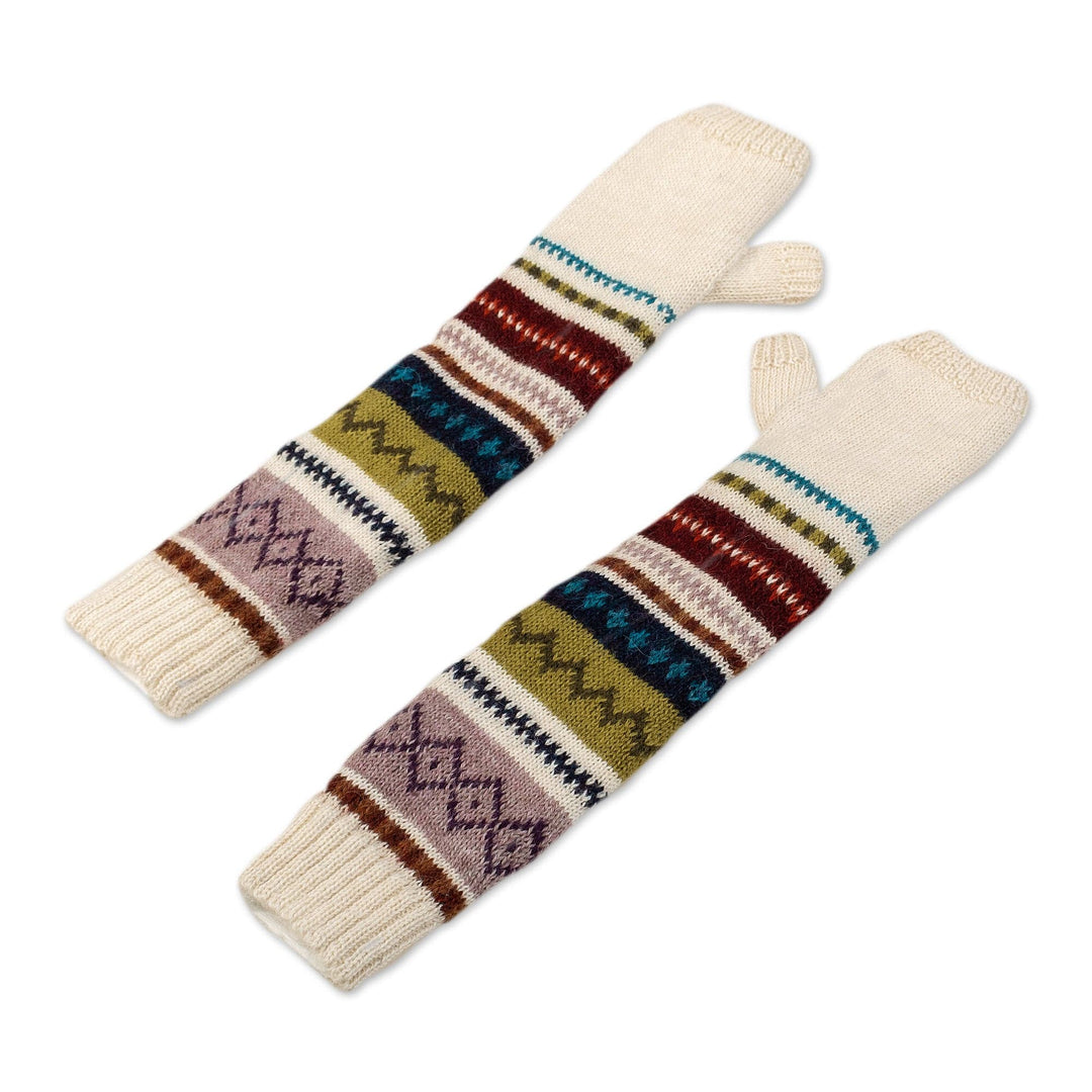 Colorful Peruvian 100% Baby Alpaca Fingerless Mittens - Among Colors