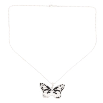 Black and White Sterling Silver Butterfly Pendant Necklace - Butterfly Hope