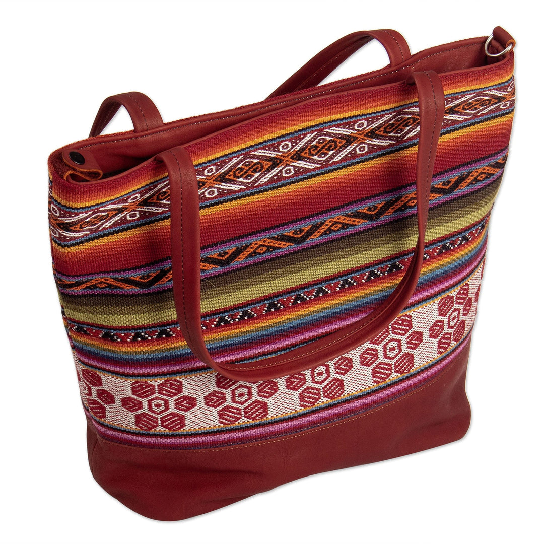 Red Leather Tote Bag with Alpaca Blend Accents - Beautiful Red