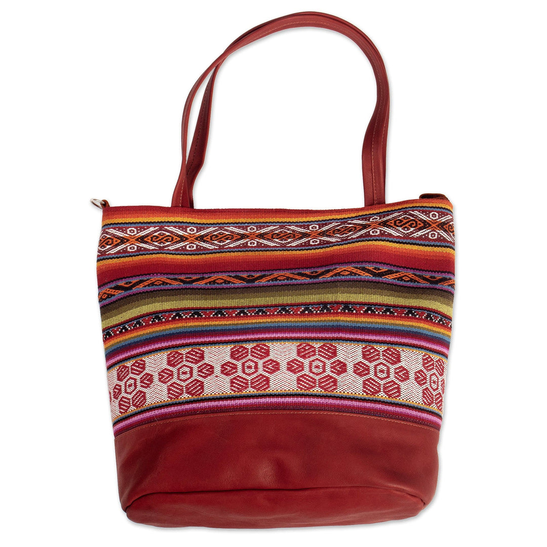 Red Leather Tote Bag with Alpaca Blend Accents - Beautiful Red