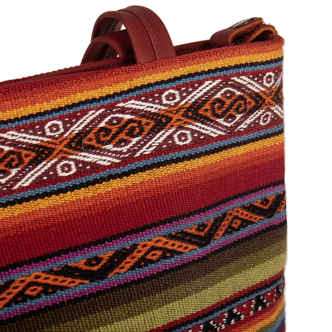 Red Leather Tote Bag with Alpaca Blend Accents - Beautiful Red