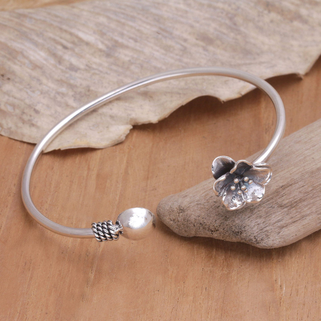 Handmade Floral Sterling Silver Cuff Bracelet from Bali - Floral Lineage