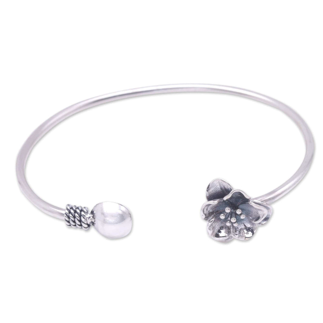 Handmade Floral Sterling Silver Cuff Bracelet from Bali - Floral Lineage