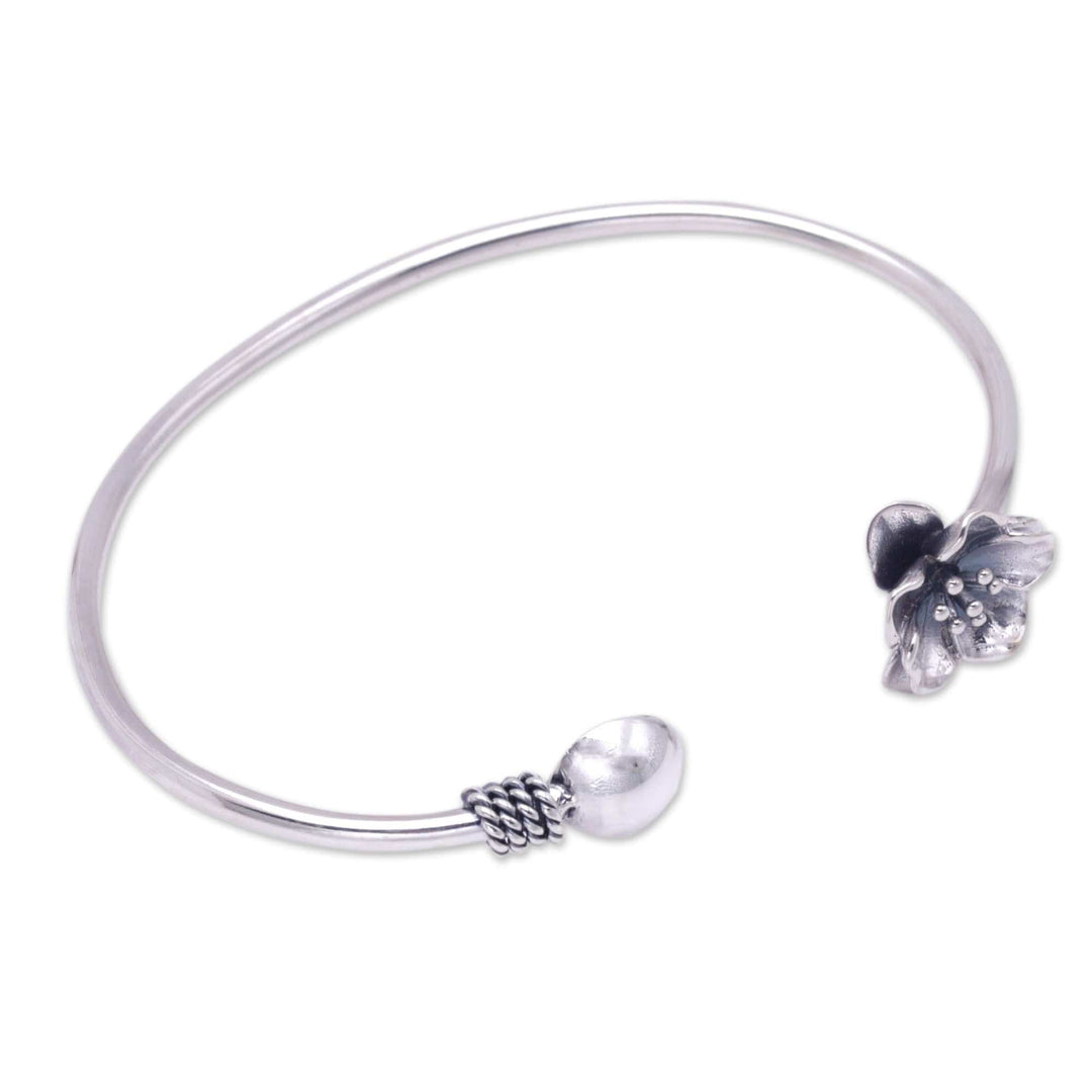 Handmade Floral Sterling Silver Cuff Bracelet from Bali - Floral Lineage