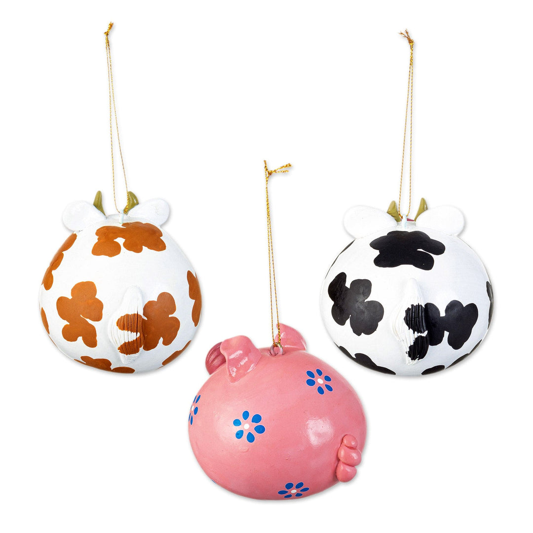 Set of 3 Dried Gourd Holiday Ornaments Handmade in Peru - Happy Farm