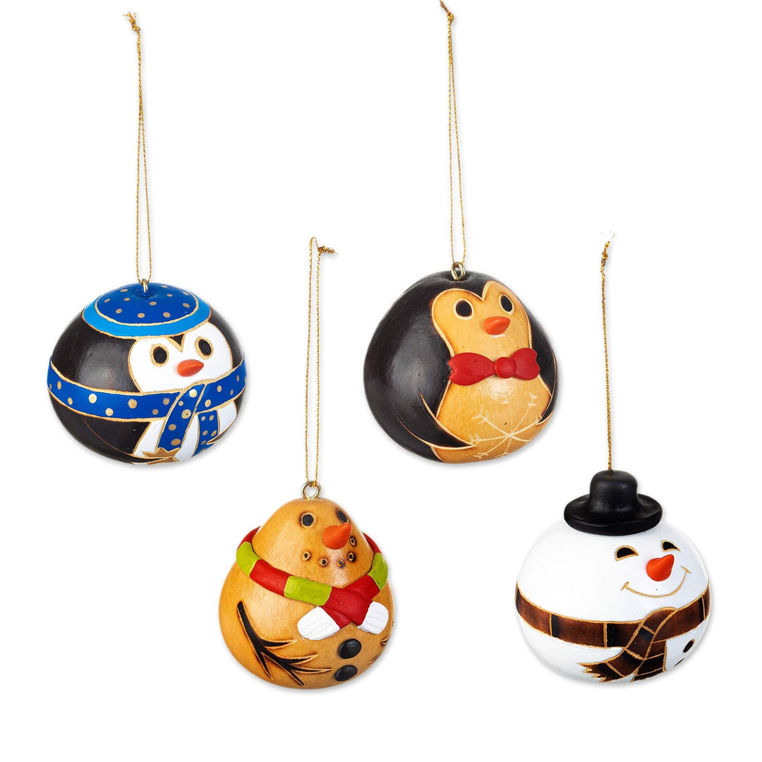 Set of 4 Dried Gourd Holiday Ornaments Handmade in Peru - Holiday Friends