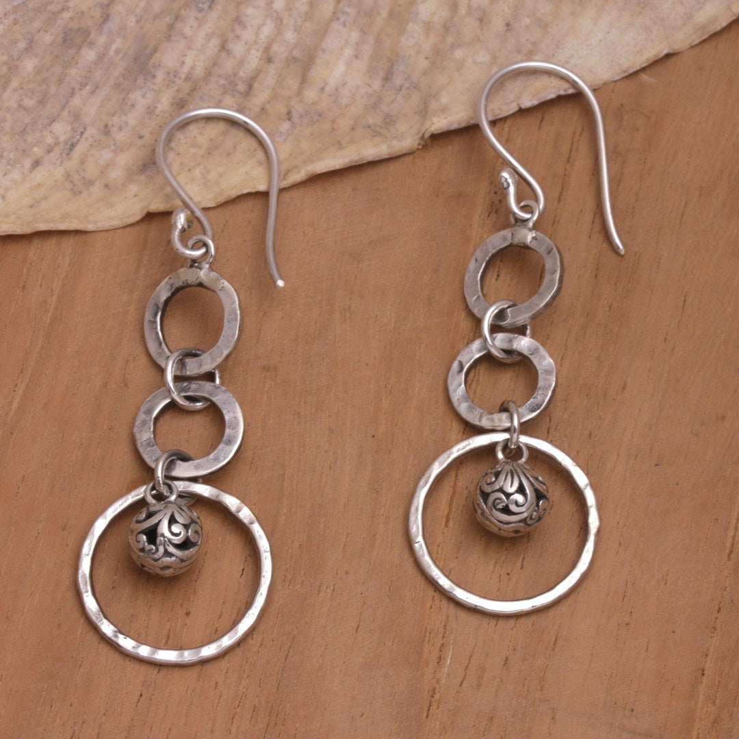 Sterling Silver Dangle Earrings with Traditional Accents - Cultural Spheres