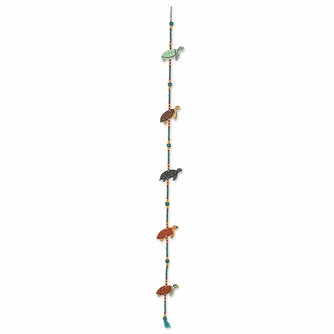 Colorful Mango Wood Wall Accent with Turtles - Illusion Turtles