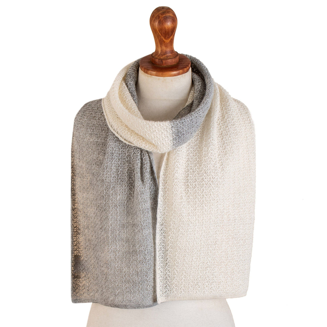 Knit Gray & Ivory Unisex Baby Alpaca Blend Scarf from Peru - Gray Duality