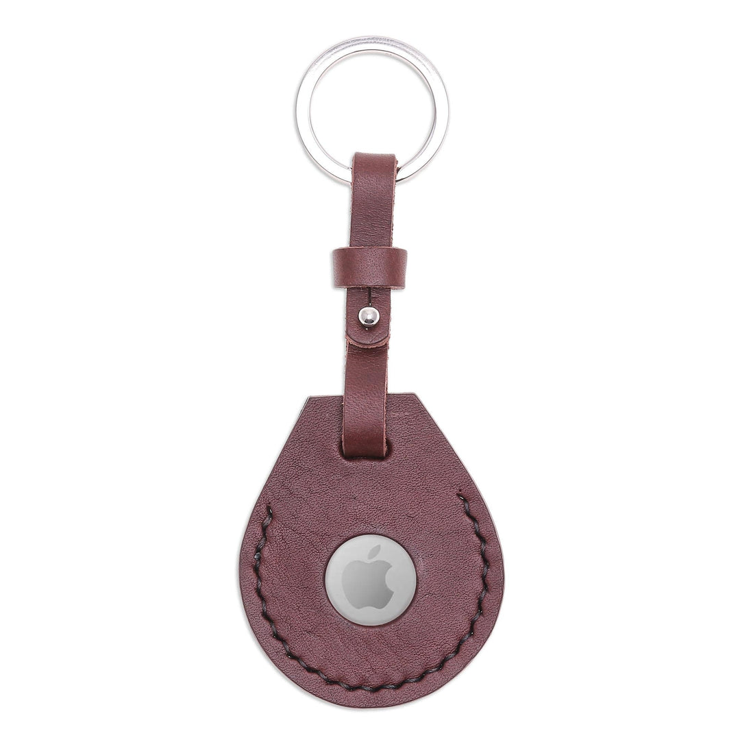 Artisan Crafted Genuine Leather Air Tag Holder with Keyring - Smart Security in Brown