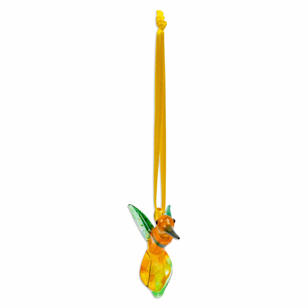 Handblown Recycled Glass Hummingbird Ornament in Green - Green Paradise Hummingbird