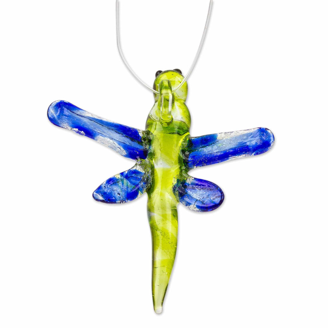 Handblown Recycled Glass Dragonfly Ornament in Blue - Blue Transformation