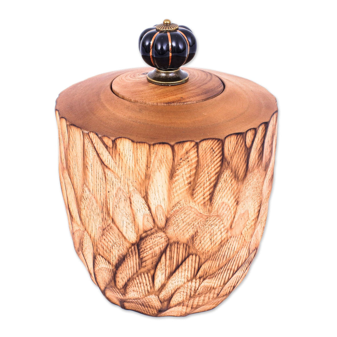 Wood Decorative Jar Handcrafted in Thailand - Brown Passion