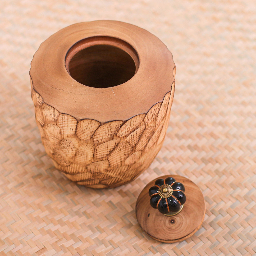 Wood Decorative Jar Handcrafted in Thailand - Brown Passion