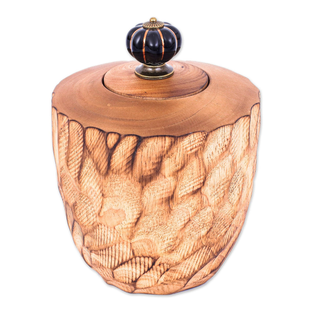 Wood Decorative Jar Handcrafted in Thailand - Brown Passion