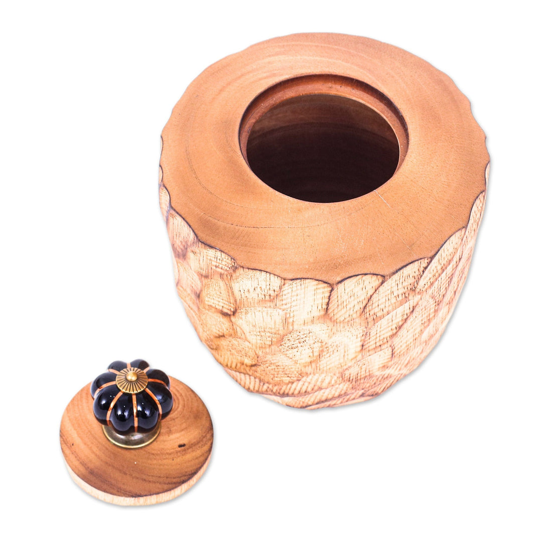 Wood Decorative Jar Handcrafted in Thailand - Brown Passion