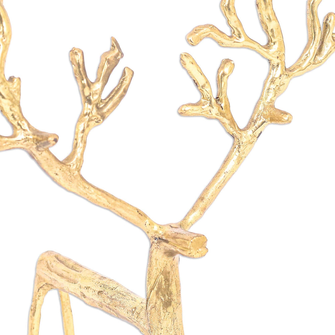 Set of 3 Gold-flashed Deer Figurines Handmade in Thailand - Family of Deer