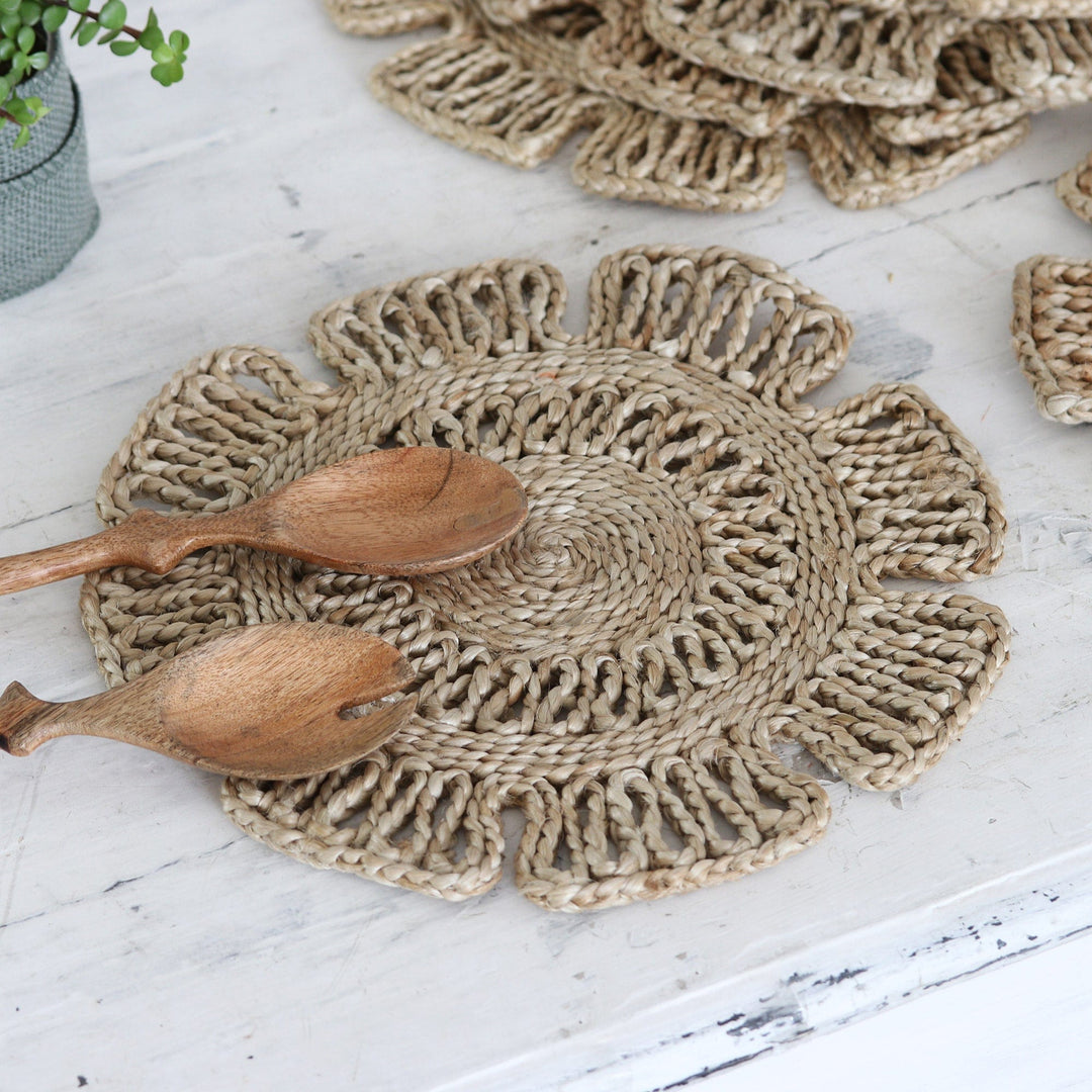 Handcrafted Jute Placemats with Floral Pattern (Set of 6) - Flower Attraction
