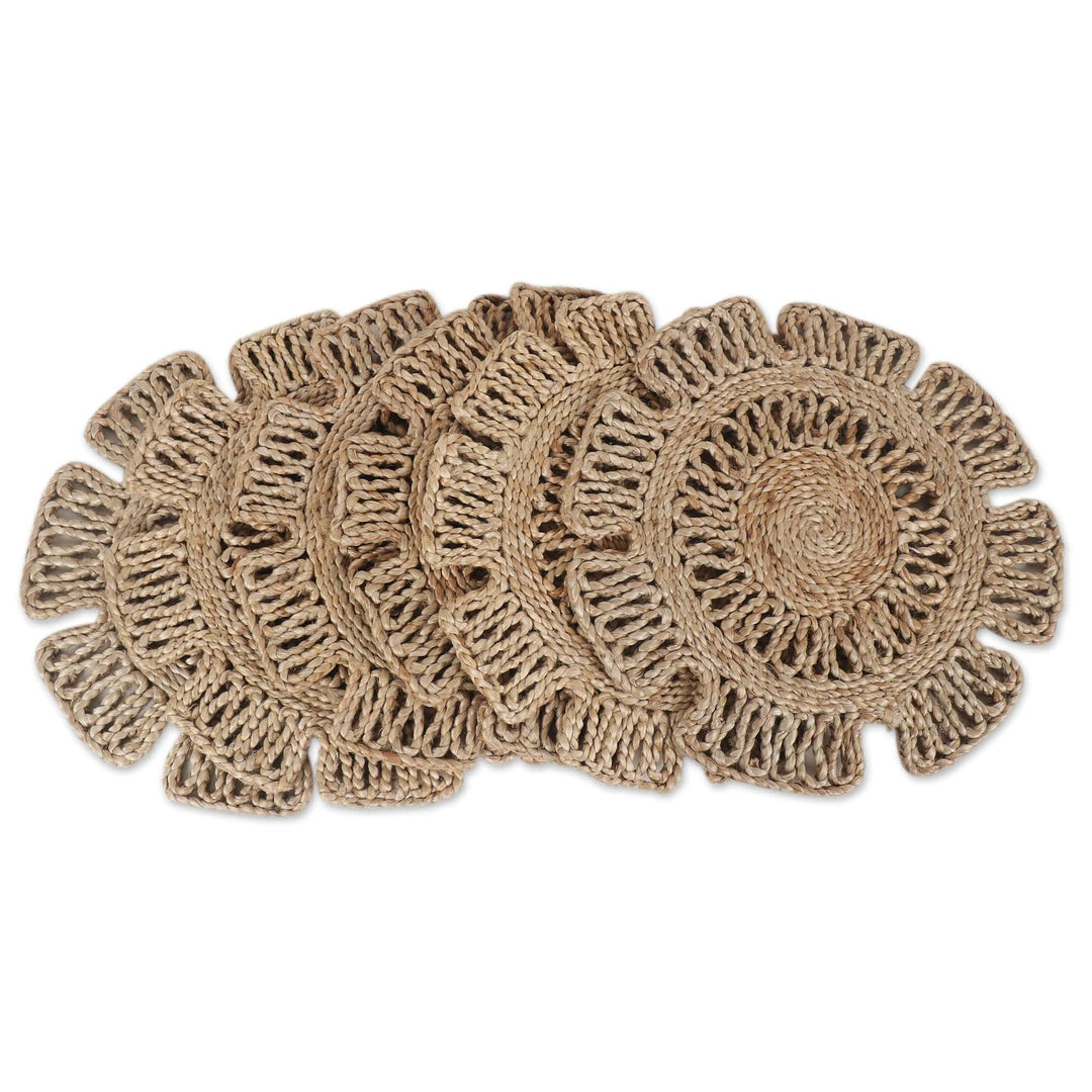 Handcrafted Jute Placemats with Floral Pattern (Set of 6) - Flower Attraction