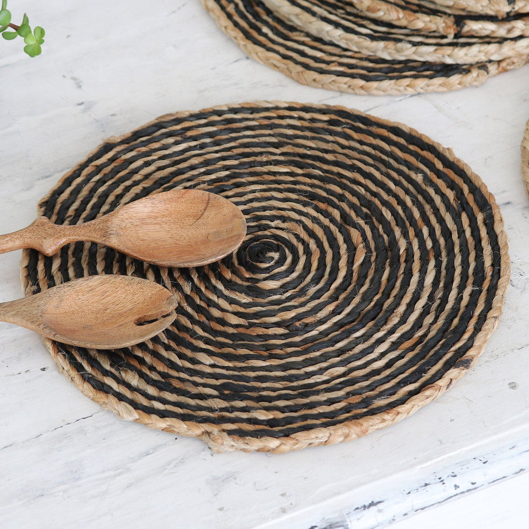 Handcrafted Jute Placemats with Spiral Pattern (Set of 6) - Mysterious Twist
