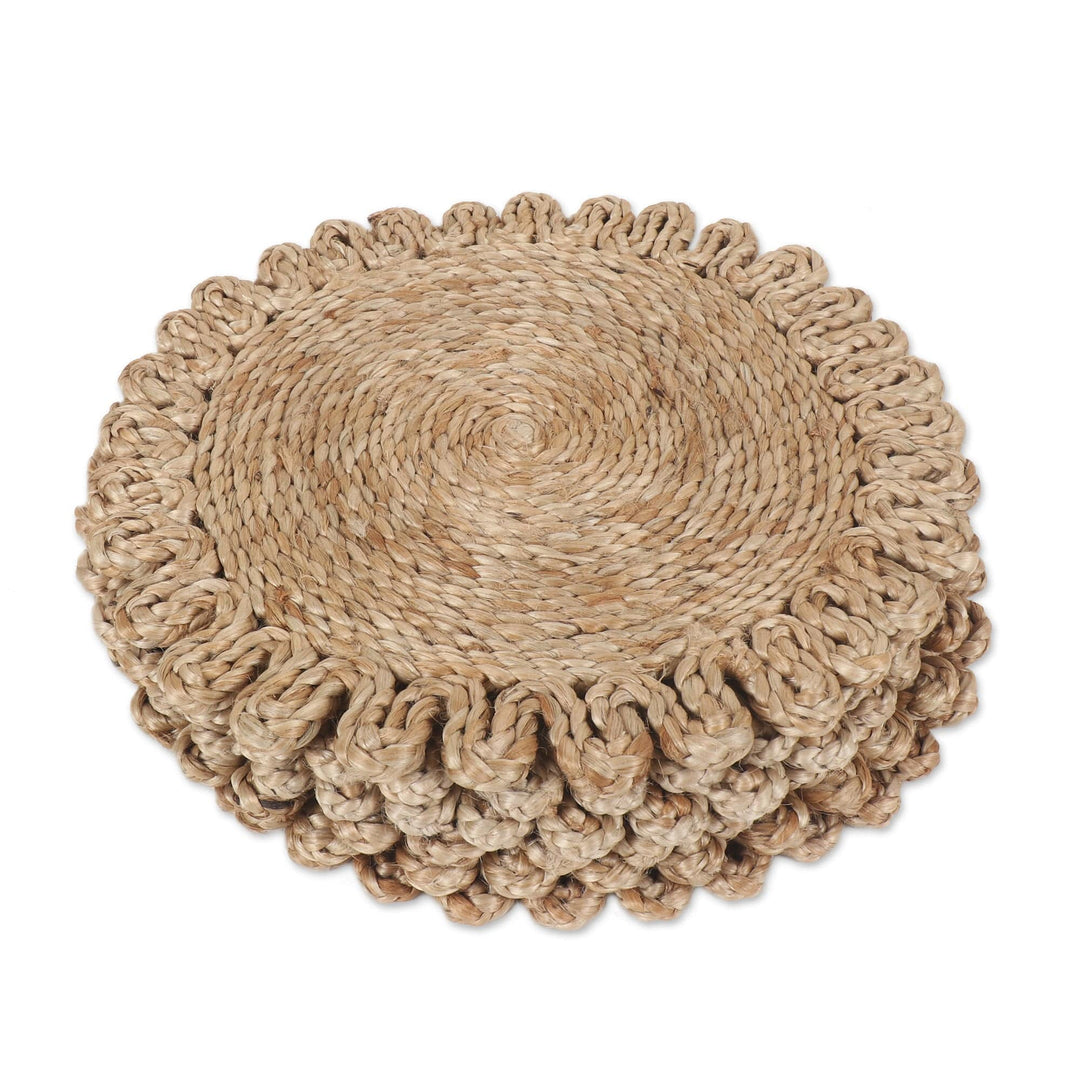 Set of 6 Handcrafted Jute Placemats with Floral Pattern - Bloom Illusion