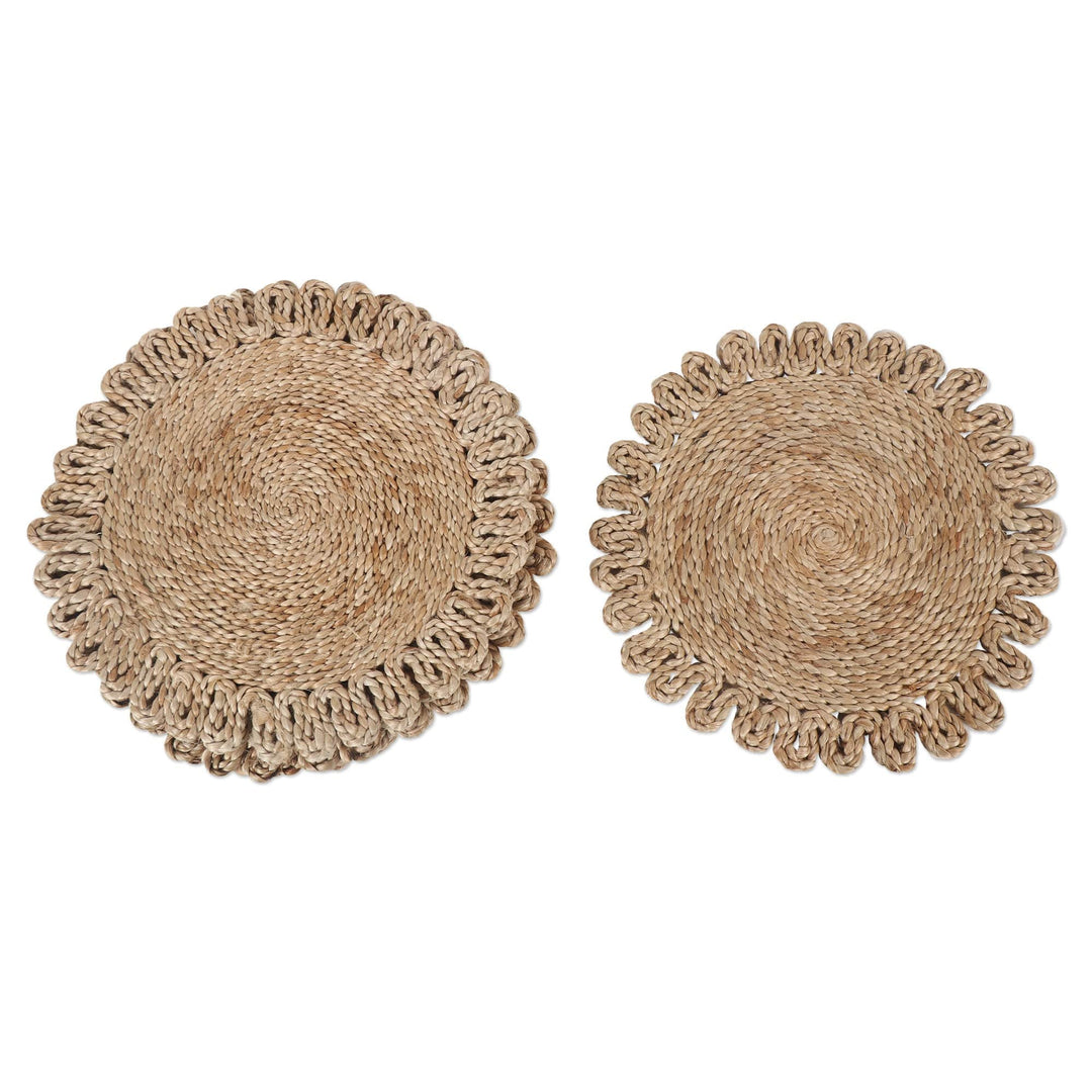Set of 6 Handcrafted Jute Placemats with Floral Pattern - Bloom Illusion