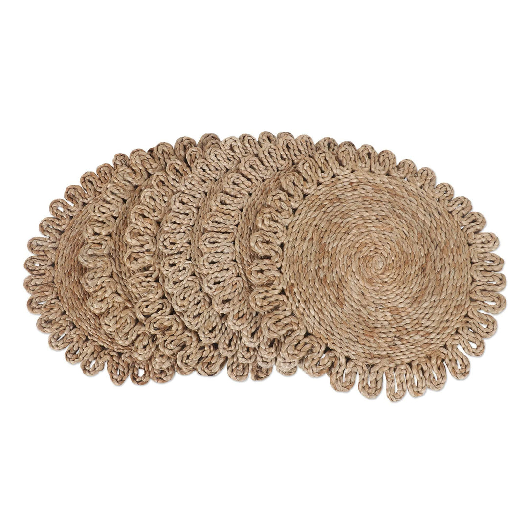 Set of 6 Handcrafted Jute Placemats with Floral Pattern - Bloom Illusion