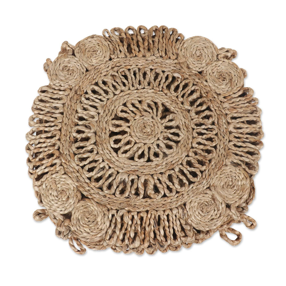 Set of 6 Handcrafted Jute Placemats with Floral Design - Garden Illusion