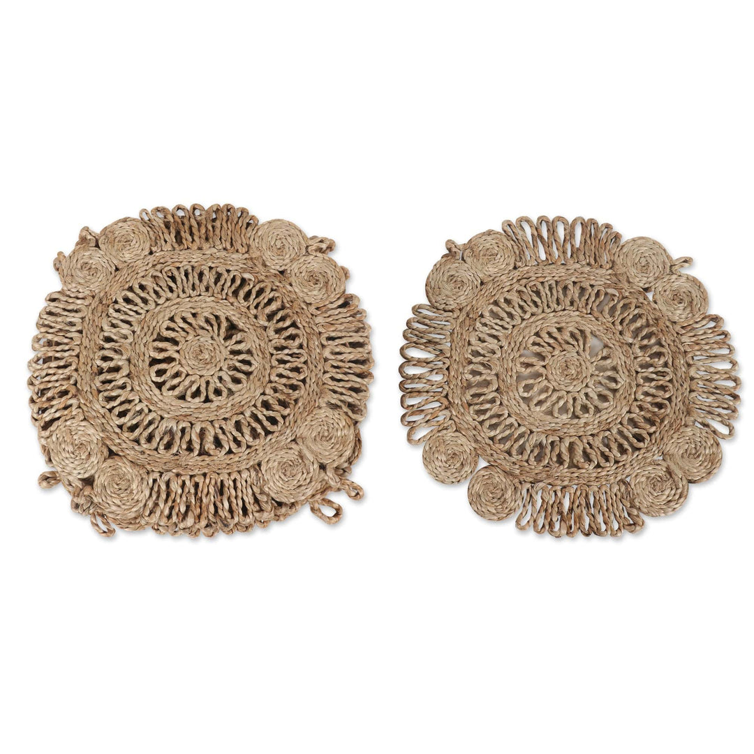 Set of 6 Handcrafted Jute Placemats with Floral Design - Garden Illusion