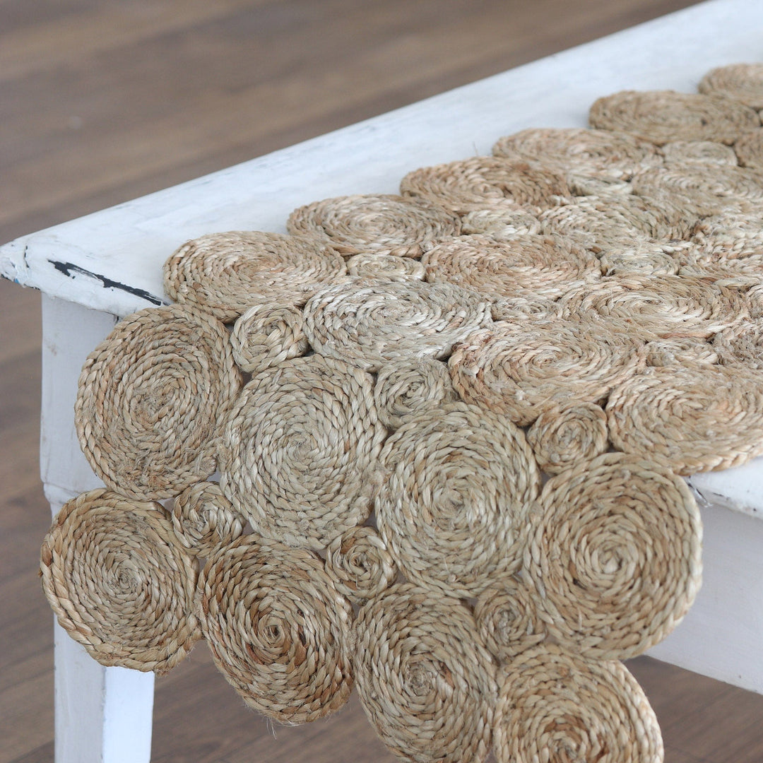 Handcrafted Jute Table Runner with Spiral Pattern - Delightful Twists