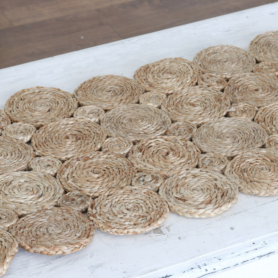 Handcrafted Jute Table Runner with Spiral Pattern - Delightful Twists