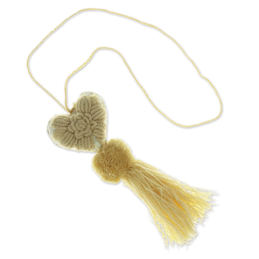 Heart Wool Felt Ornament with Cotton Embroidery in Beige - Little Heart in Beige