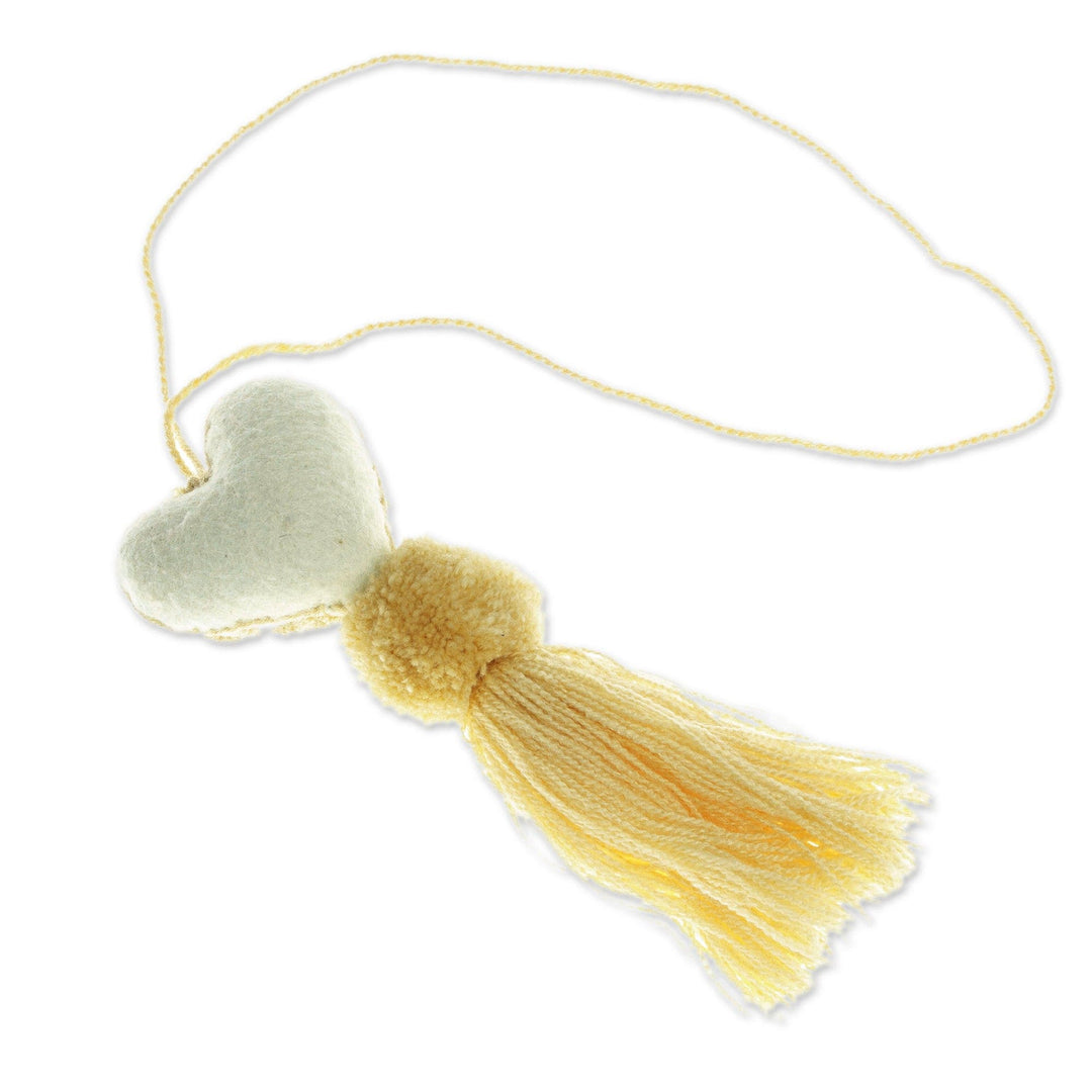 Heart Wool Felt Ornament with Cotton Embroidery in Beige - Little Heart in Beige