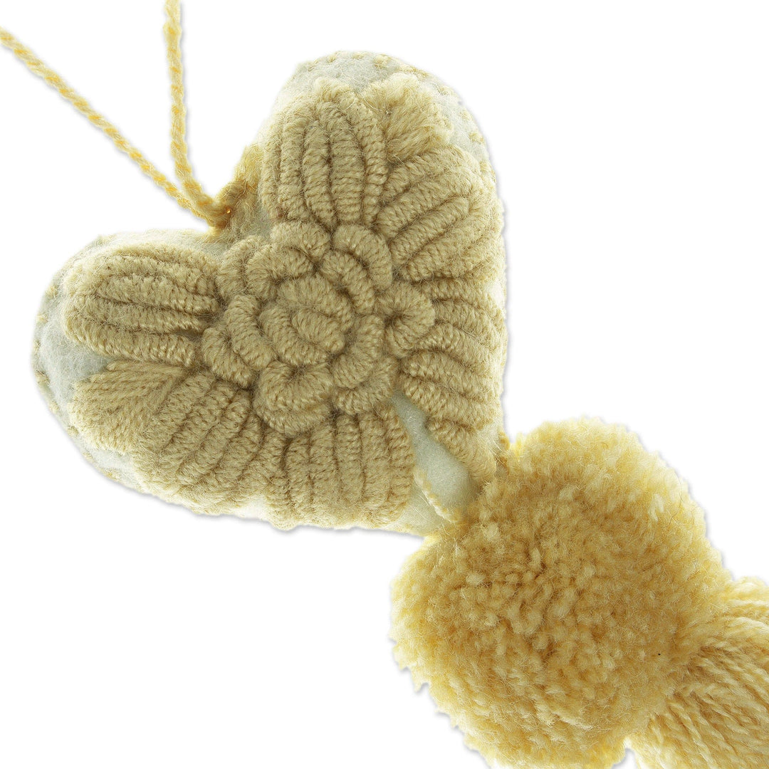 Heart Wool Felt Ornament with Cotton Embroidery in Beige - Little Heart in Beige