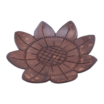 Artisan Carved Floral Coconut Shell Soap Holder from Bali - South by Sunflower