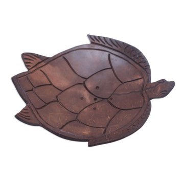 Artisan Carved Turtle-Themed Coconut Soap Holder from Bali - Spotless Shell