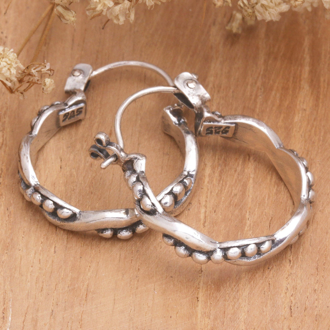 Wavy-shaped Sterling Silver Hoop Earrings Crafted in Bali - Wavy Bali