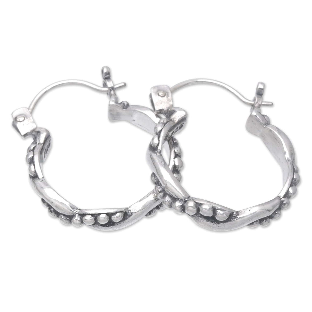 Wavy-shaped Sterling Silver Hoop Earrings Crafted in Bali - Wavy Bali