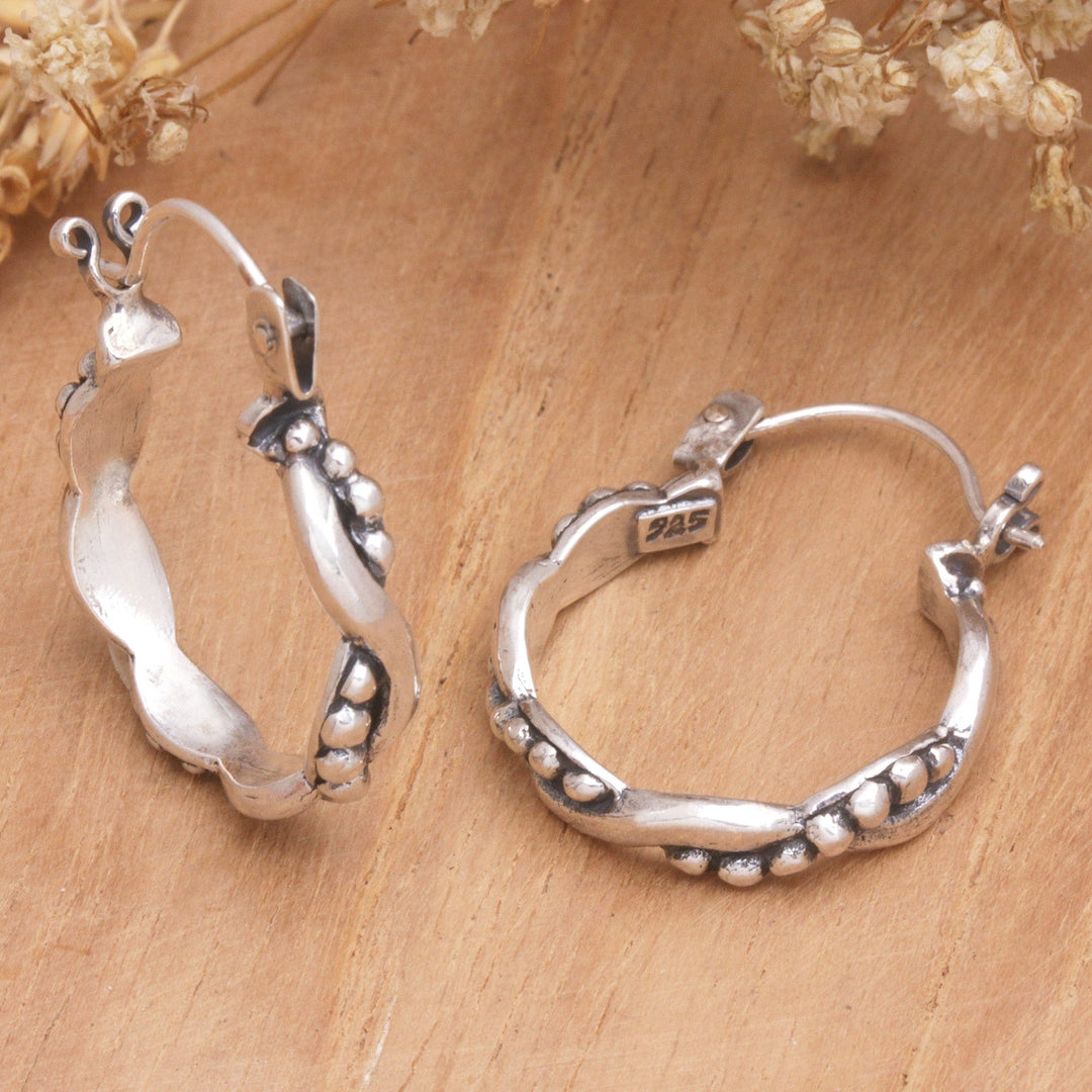 Wavy-shaped Sterling Silver Hoop Earrings Crafted in Bali - Wavy Bali