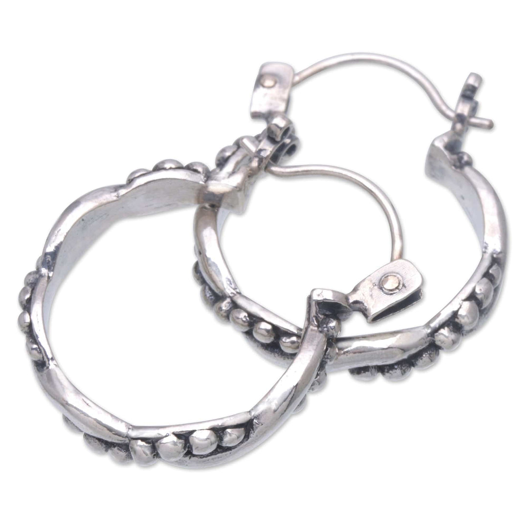 Wavy-shaped Sterling Silver Hoop Earrings Crafted in Bali - Wavy Bali