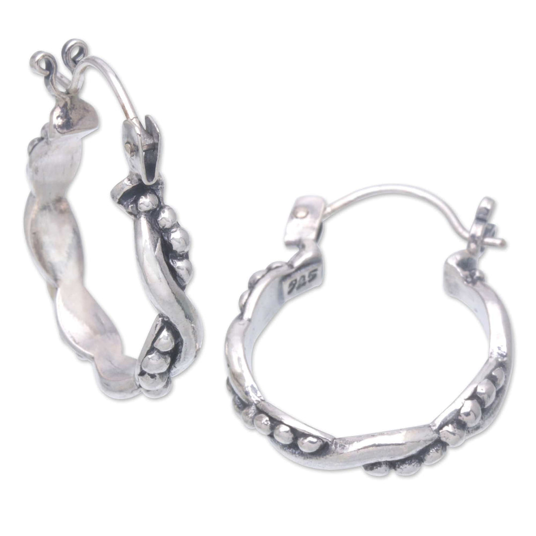 Wavy-shaped Sterling Silver Hoop Earrings Crafted in Bali - Wavy Bali