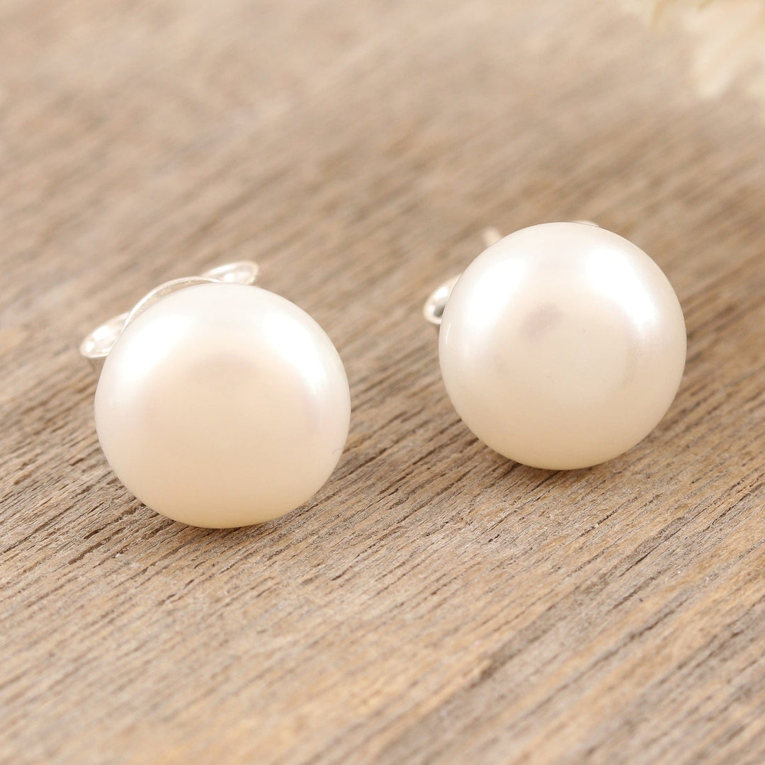 Cultured Pearl and Sterling Silver Stud Earrings from India - Love Me Tender