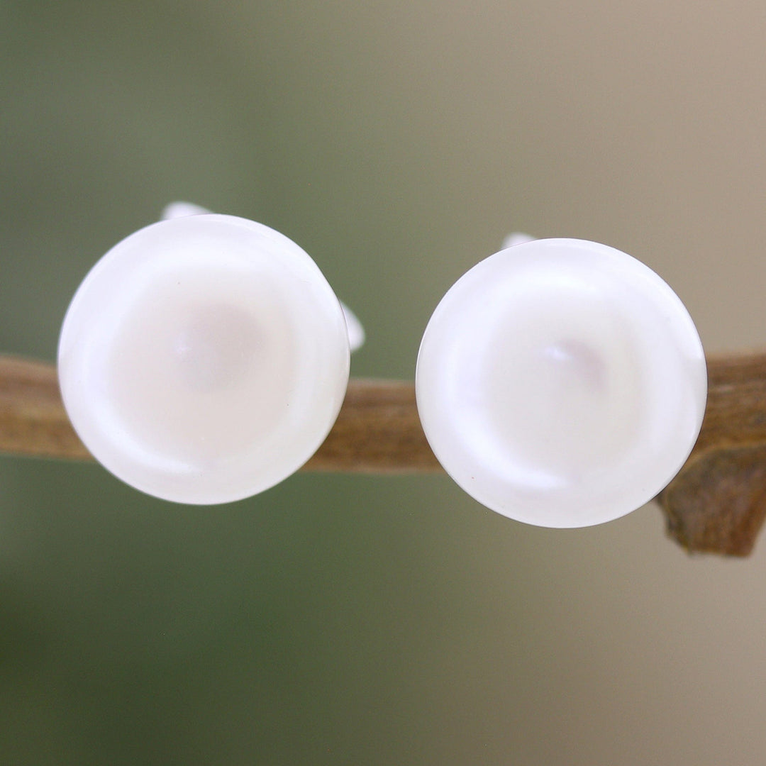Cultured Pearl and Sterling Silver Stud Earrings from India - Love Me Tender