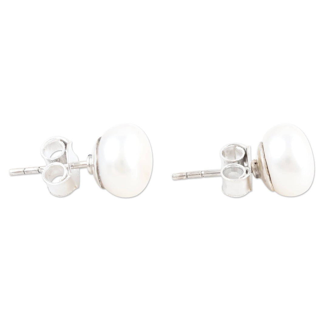 Cultured Pearl and Sterling Silver Stud Earrings from India - Love Me Tender