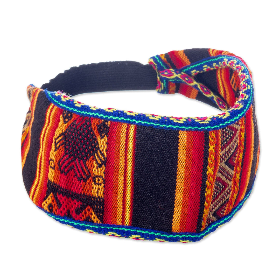 Acrylic Headband Crafted with Andean Textile in Red Tones - Sacred Fire