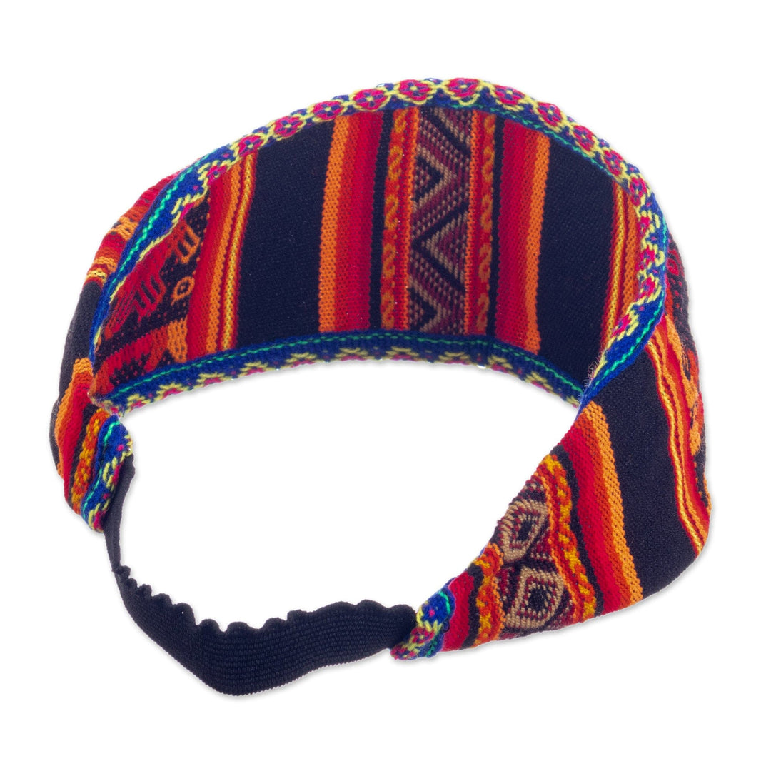 Acrylic Headband Crafted with Andean Textile in Red Tones - Sacred Fire