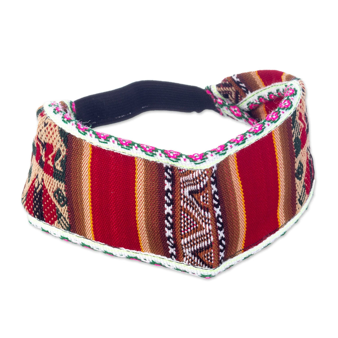 Acrylic Headband Made with Andean Textile in Red Hues - Andes Art
