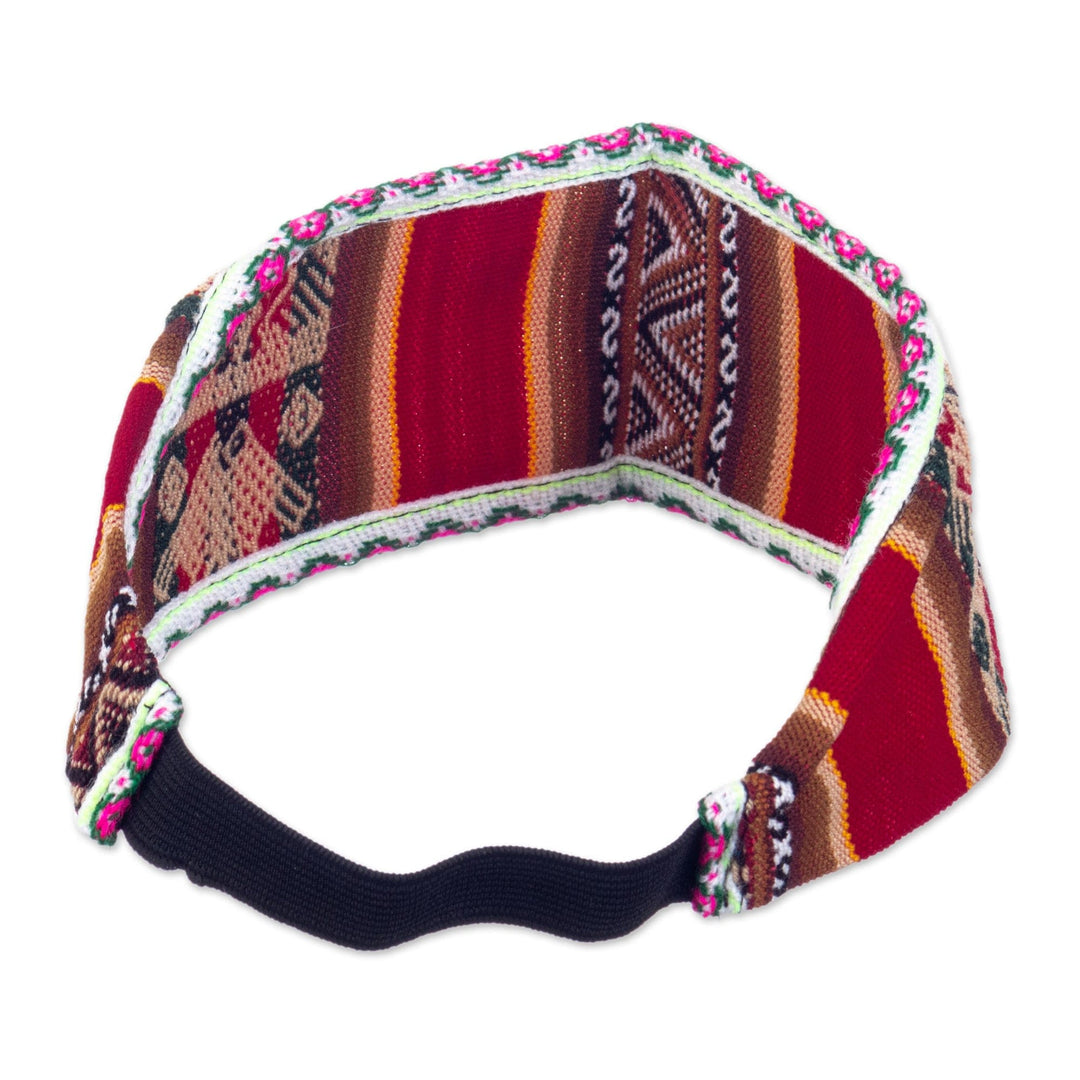 Acrylic Headband Made with Andean Textile in Red Hues - Andes Art