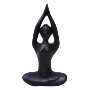 Hand-Carved Suar Wood Meditation Sculpture in Brown - The Sky