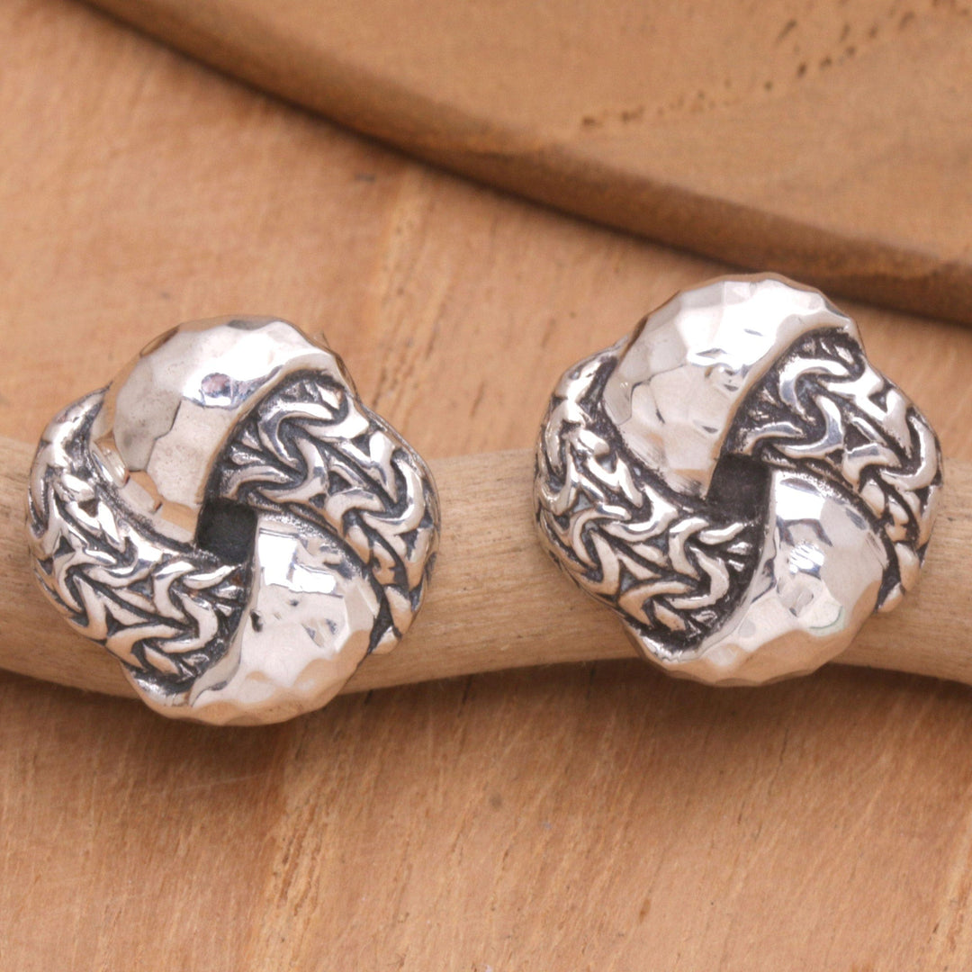 Knot Sterling Silver Button Earrings Crafted in Bali - Flower Knots